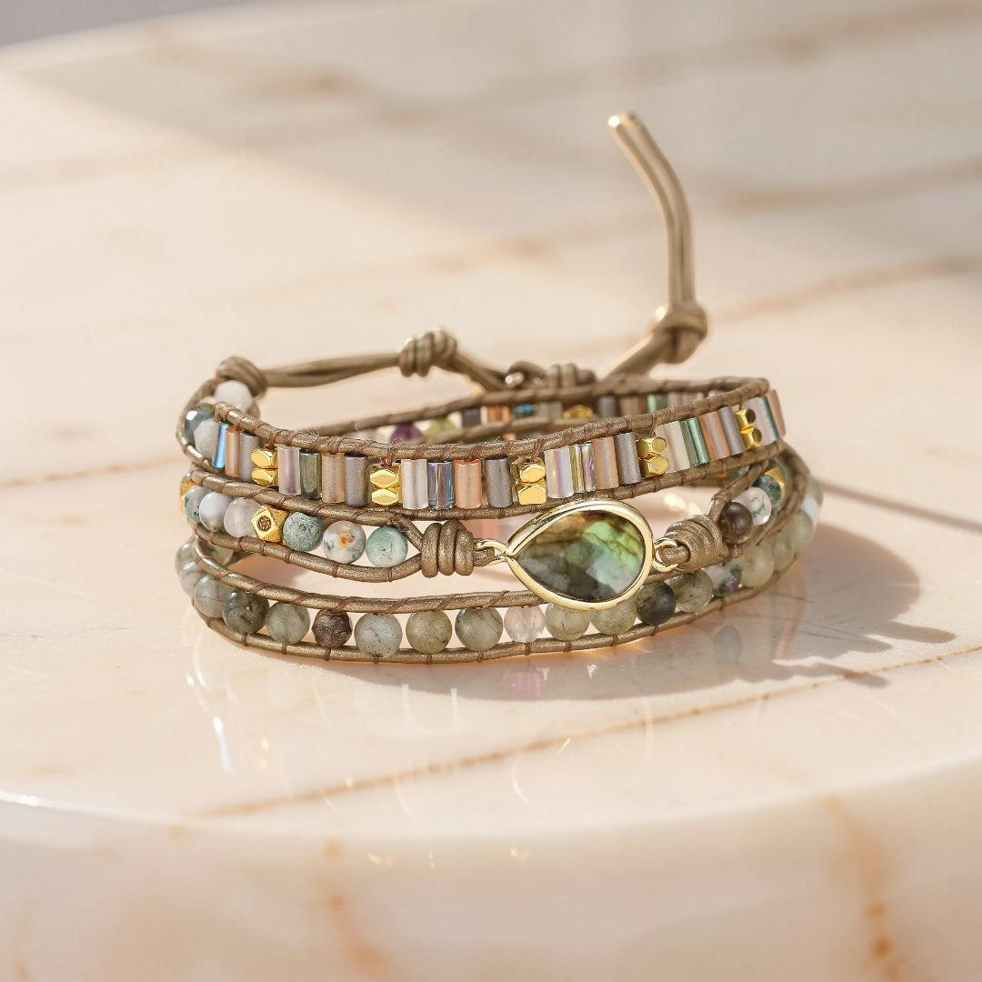 ATELIER-TIBET – Bracelet Wrap Labradorite – Radiance Naturelle, Cuir