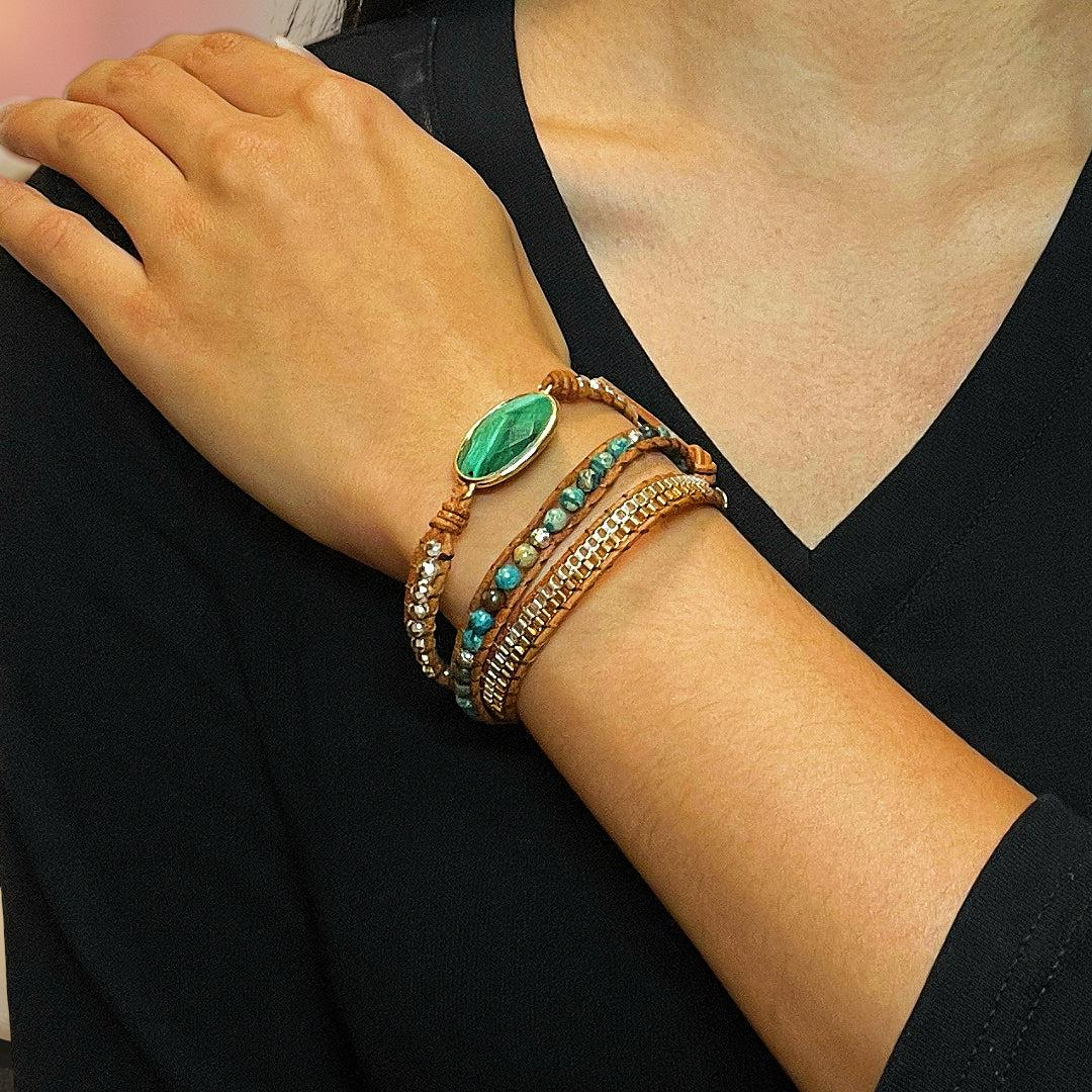 ATELIER-TIBET – Bracelet Wrap Malachite – Harmonie Bohème