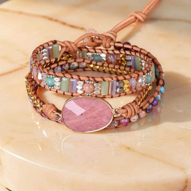 ATELIER-TIBET – Bracelet Wrap Rhodochrosite et Jaspe – Éclat de Vitalité