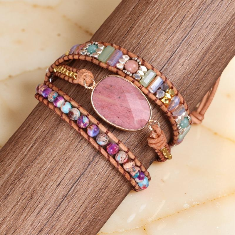 ATELIER-TIBET – Bracelet Wrap Rhodochrosite et Jaspe – Éclat de Vitalité