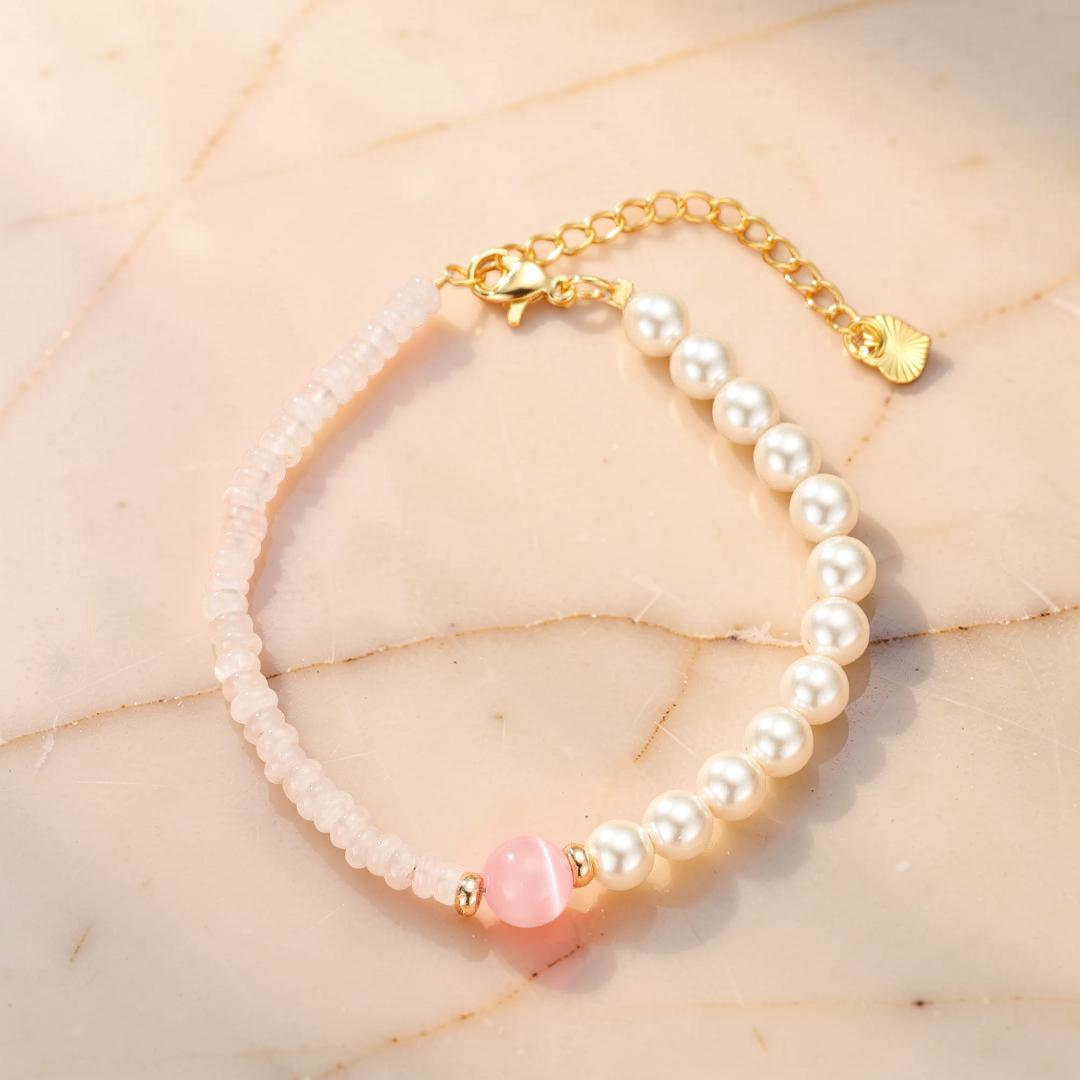 ATELIER-TIBET – Bracelet Quartz Rose et Perles – Douceur Féline