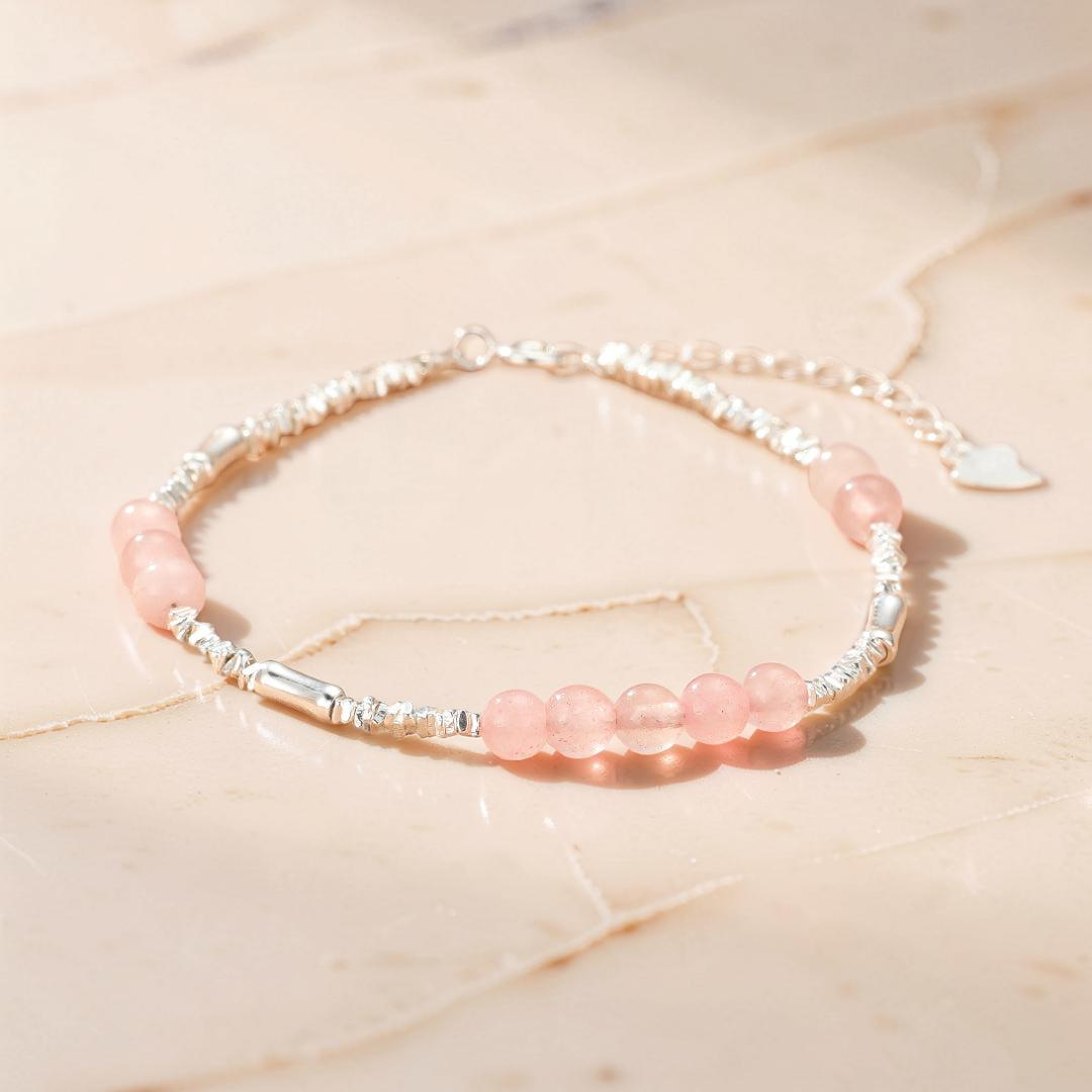 ATELIER-TIBET – Bracelet Quartz Rose – Éclat Doux, Argent