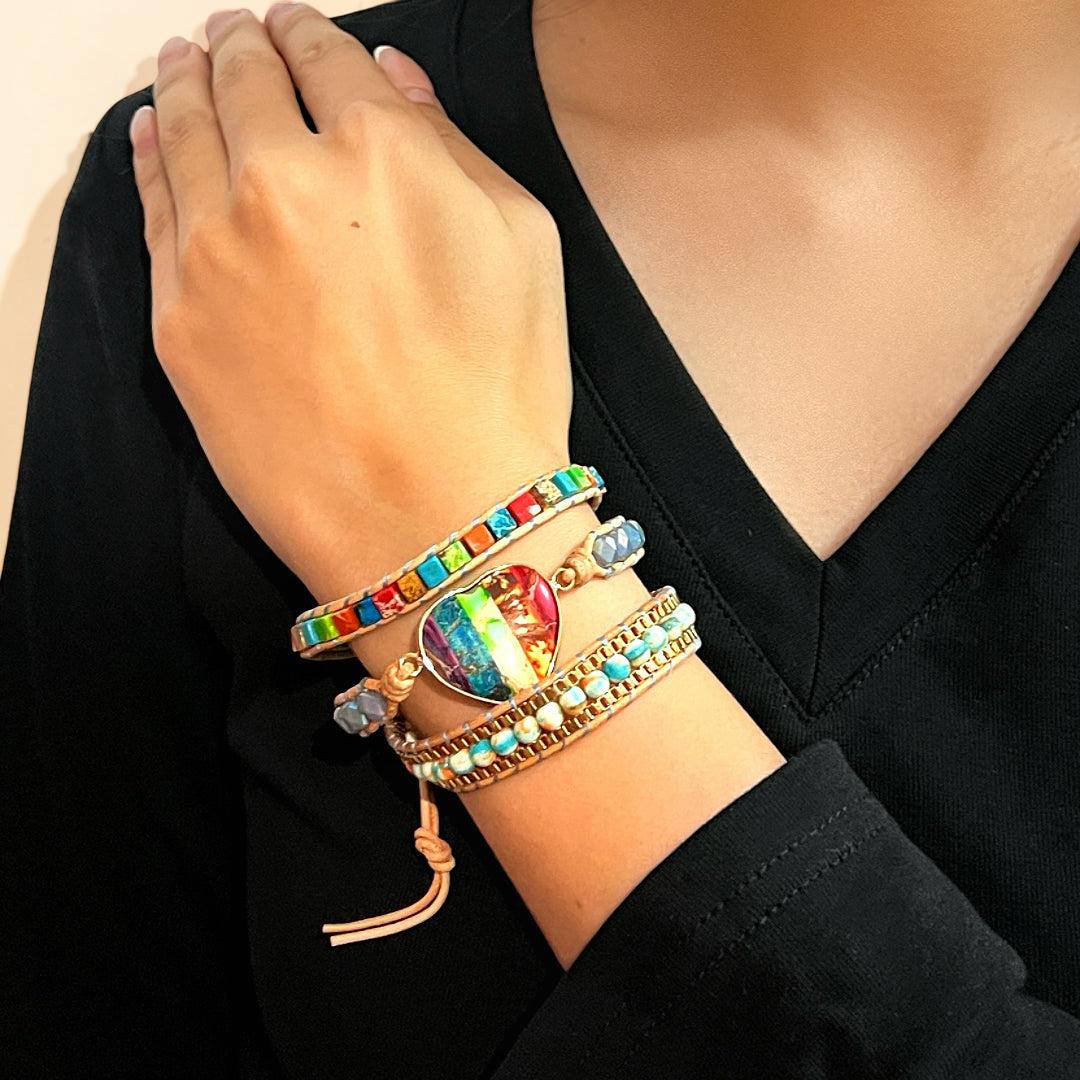 ATELIER-TIBET – Bracelet Jaspe – Cœur Arc-en-Ciel