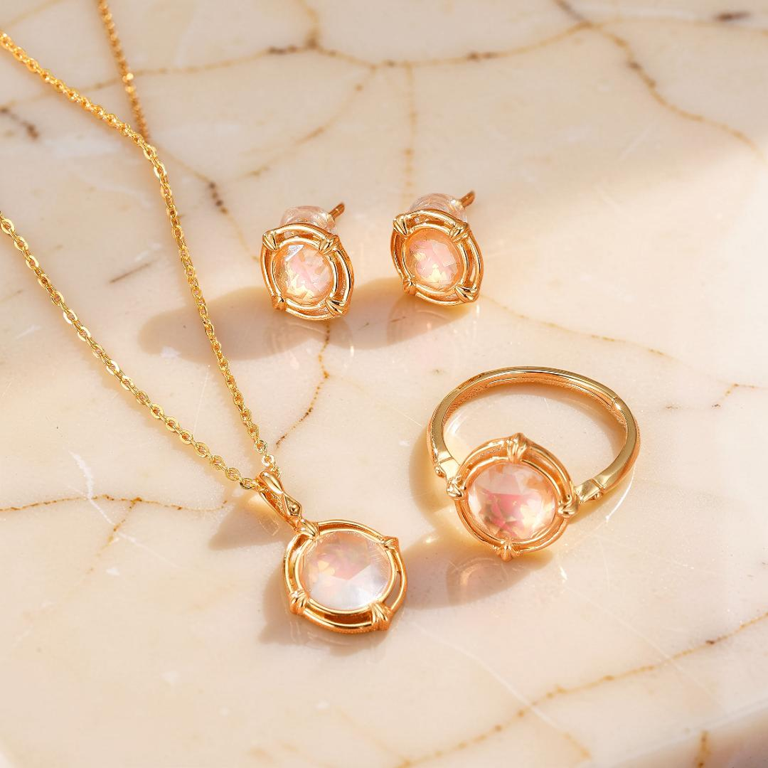 ATELIER-TIBET – Boucles d'oreilles Quartz Rose – Aura Radieuse, Argent Plaqué Or 10K