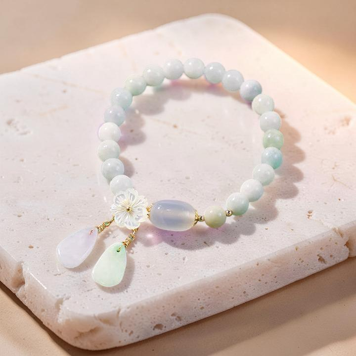 ATELIER-TIBET – Bracelet Jade Blanc et Agate – Porte Bonheur