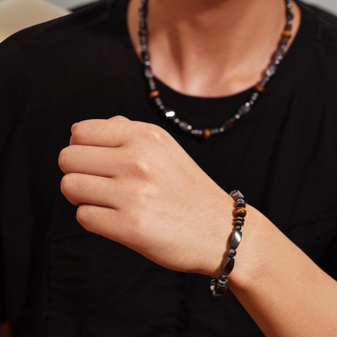 ATELIER-TIBET – Bracelet Homme Hématite et Œil de Tigre – Force Sauvage