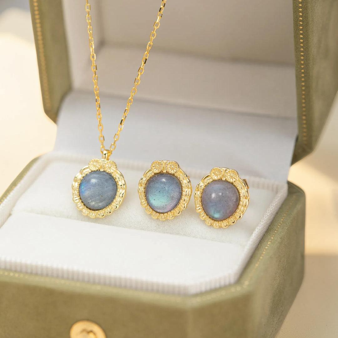 ATELIER-TIBET – Boucles d'Oreilles Labradorite – Sagesse Antique, Argent Plaqué Or