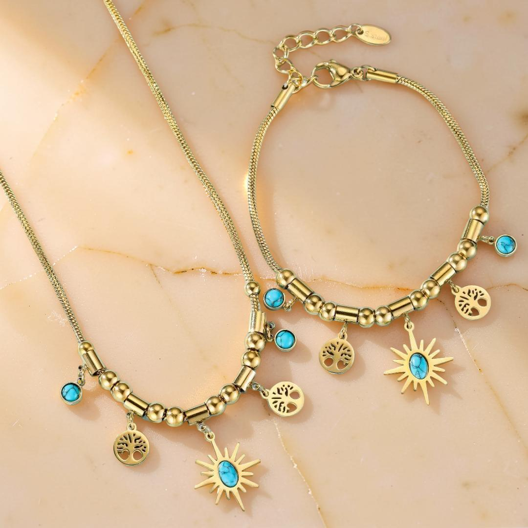 ATELIER-TIBET – Bracelet Turquoise Arbre de Vie – Aura Dorée