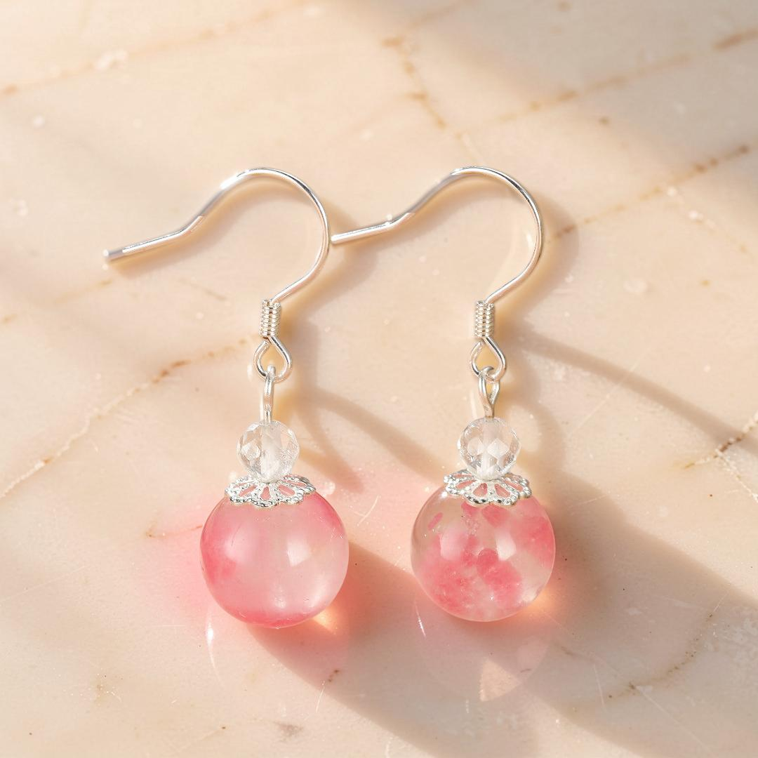 ATELIER-TIBET – Boucles d’Oreilles Rhodonite – Rosée d’Amour, Argent