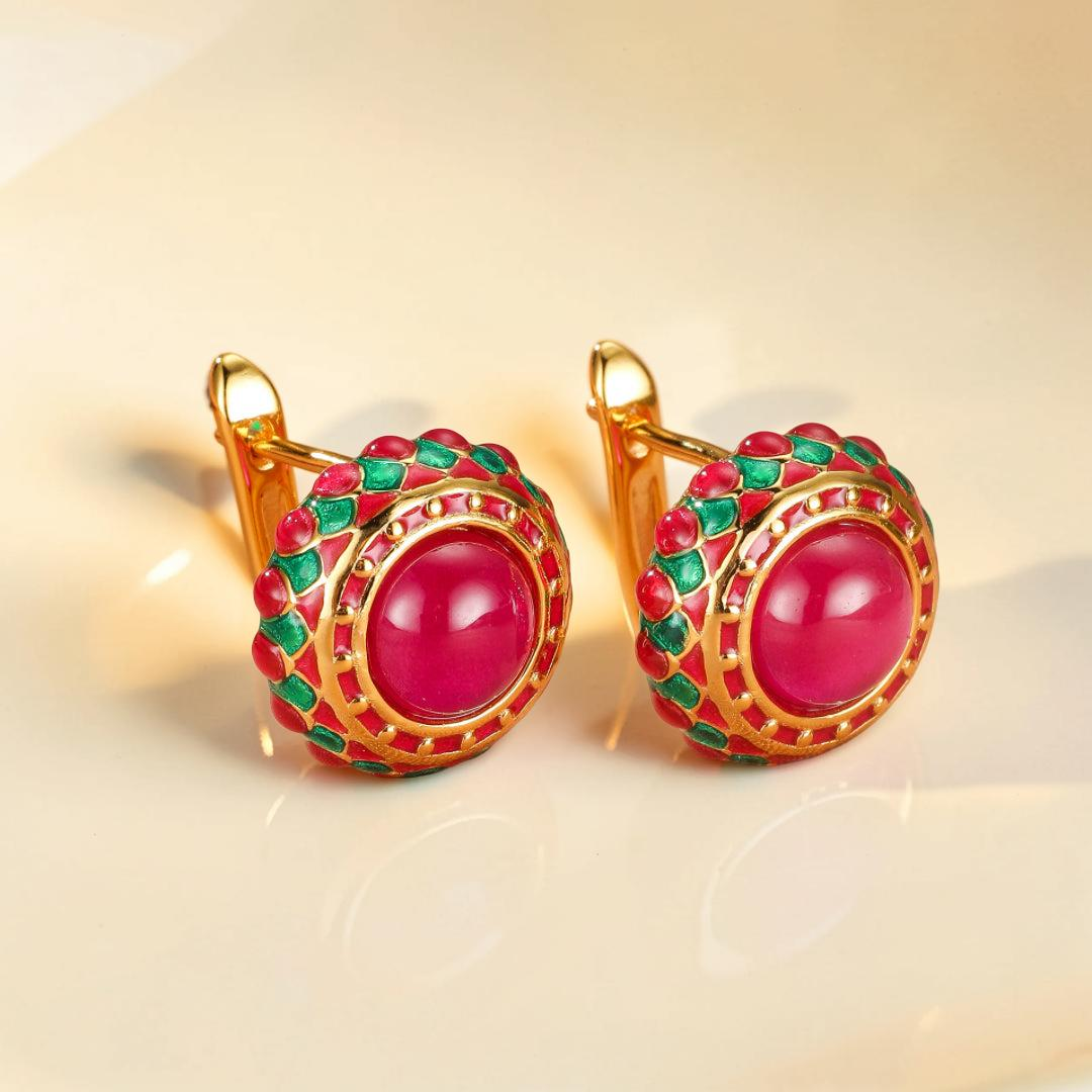 ATELIER-TIBET – Boucles d’Oreilles Cornaline – Rosace Royale, Argent Émaillé
