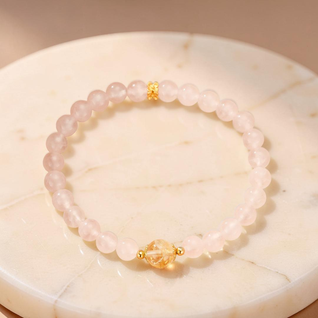 ATELIER-TIBET – Bracelet Quartz Rose et Citrine – Équilibre Radieux, Argent Plaqué Or