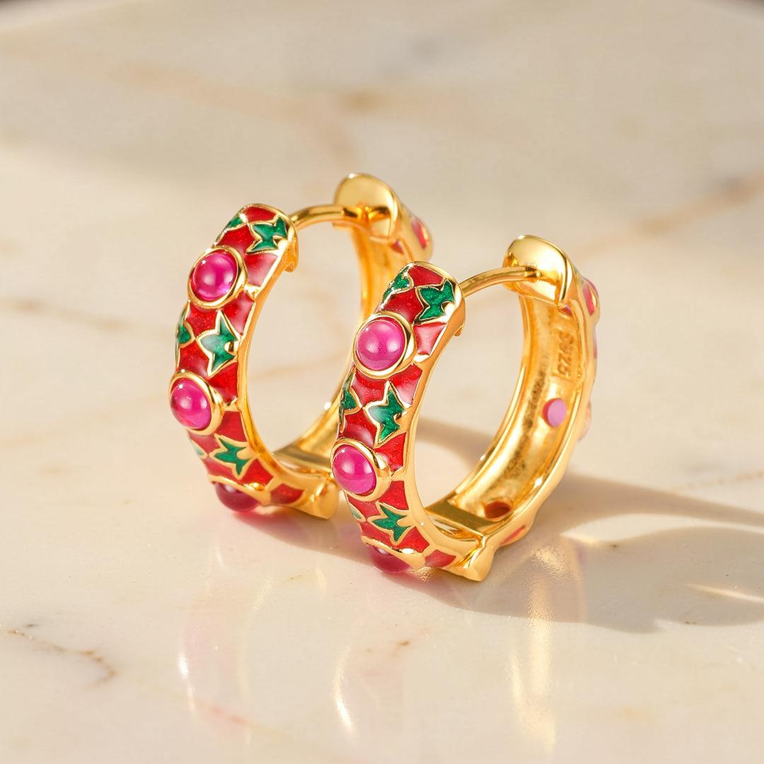 ATELIER-TIBET – Boucles d'Oreilles Cornaline – Jardin Enchanté, Argent Émaillé