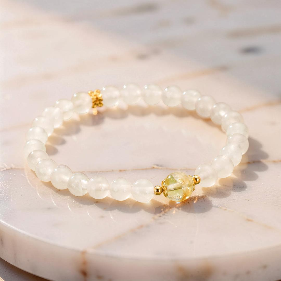 ATELIER-TIBET – Bracelet Quartz Rose et Citrine – Équilibre Radieux, Argent Plaqué Or