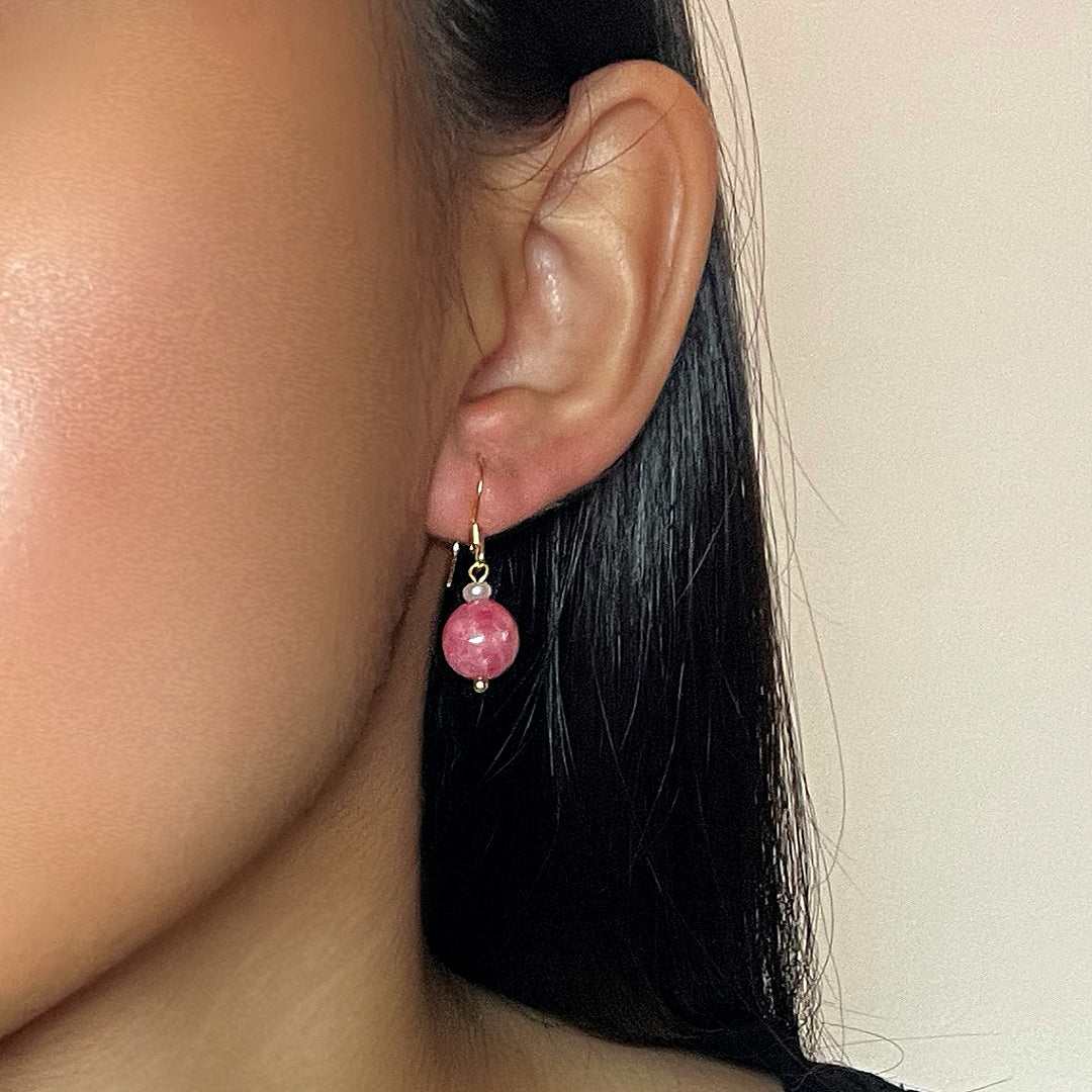 ATELIER-TIBET – Boucles d’Oreilles Rhodonite et Jade – Duo Bien-Être