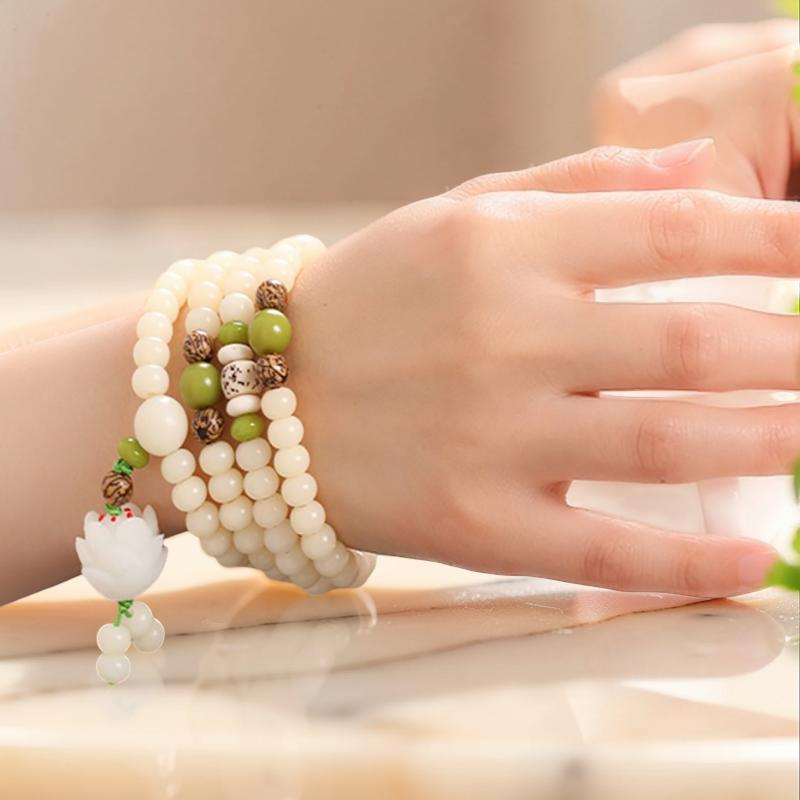 ATELIER-TIBET – Mâlâ Jade et Graine de Bodhi – Fleur de Jade, 108 Perles