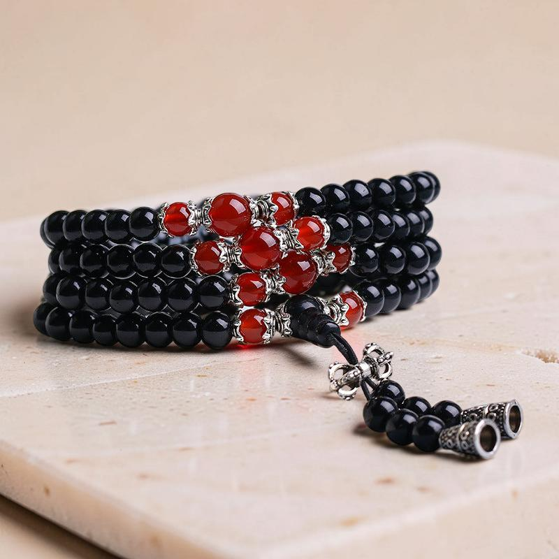ATELIER-TIBET – Mâlâ 108 Perles en Obsidienne, Œil de Tigre/Agate - Tigridienne