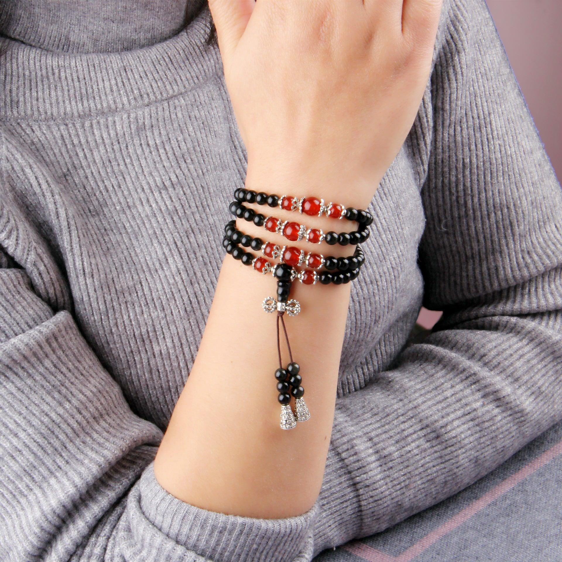 ATELIER-TIBET – Mâlâ 108 Perles en Obsidienne, Œil de Tigre/Agate - Tigridienne