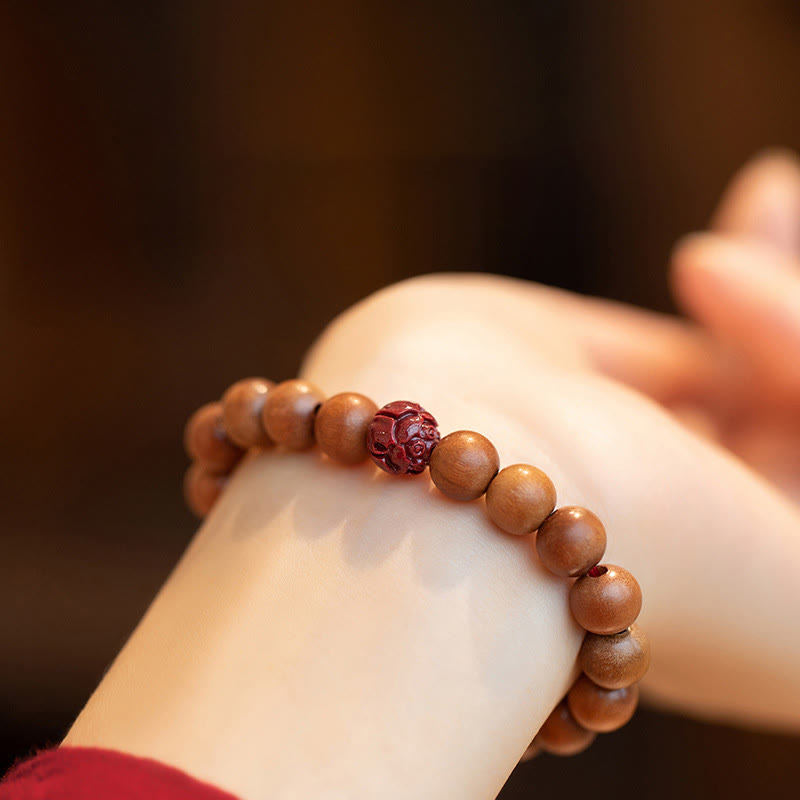 ATELIER-TIBET Bracelet Lotus Bois de Pêcher & Cinabre – Protection & Harmonie