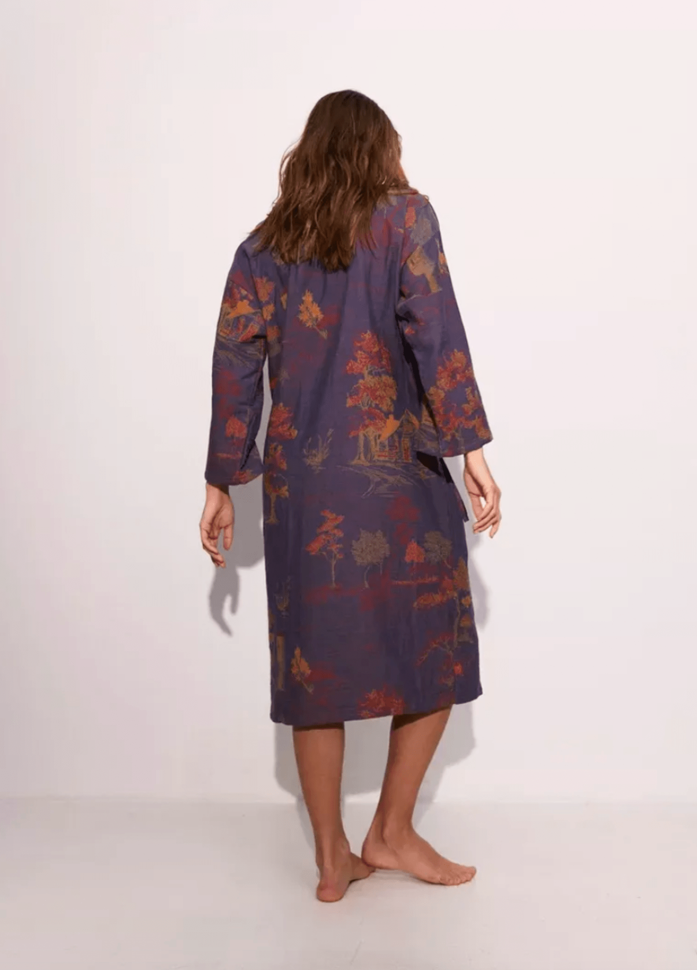 Peignoir kimono femme coton motif érable bleu – Momiji