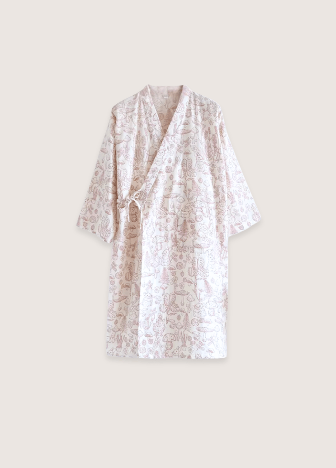 Peignoir kimono femme coton motif pivoine rose – Home