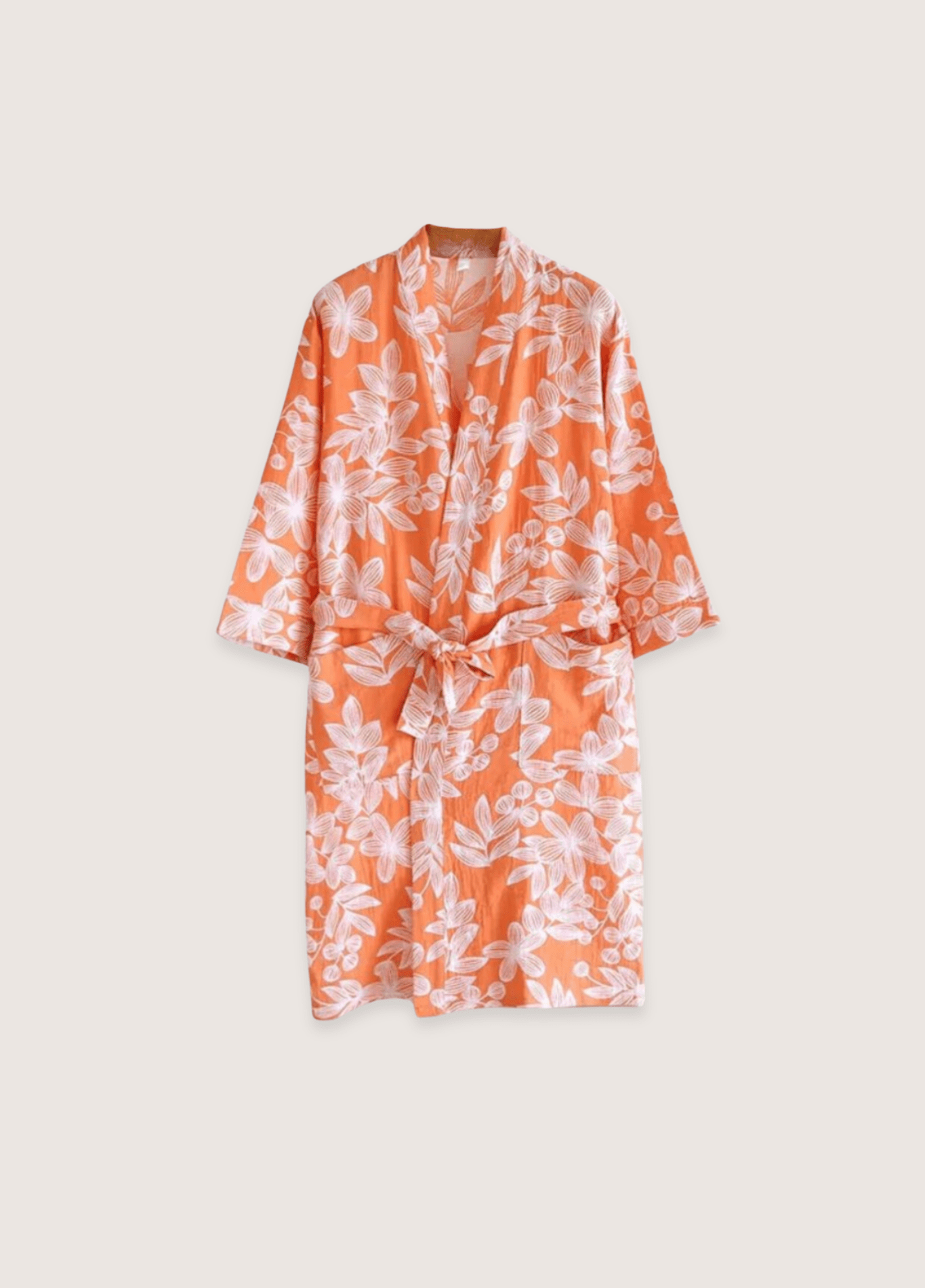 Peignoir kimono femme coton floral orange – Purumeria