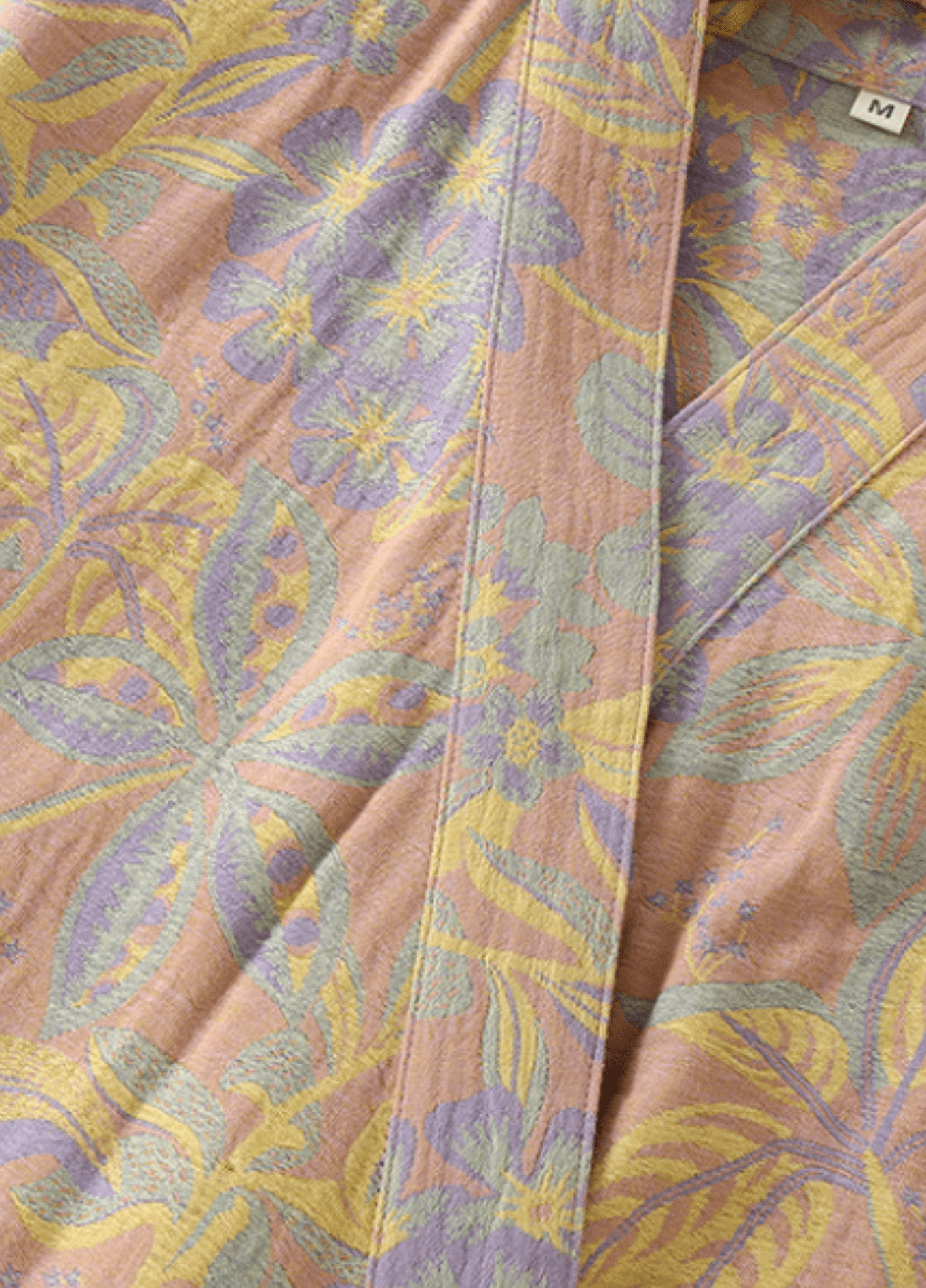 Peignoir kimono femme coton motif chrysanthème jaune