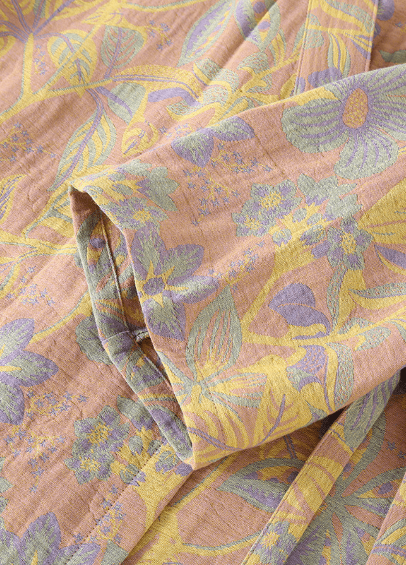 Peignoir kimono femme coton motif chrysanthème jaune