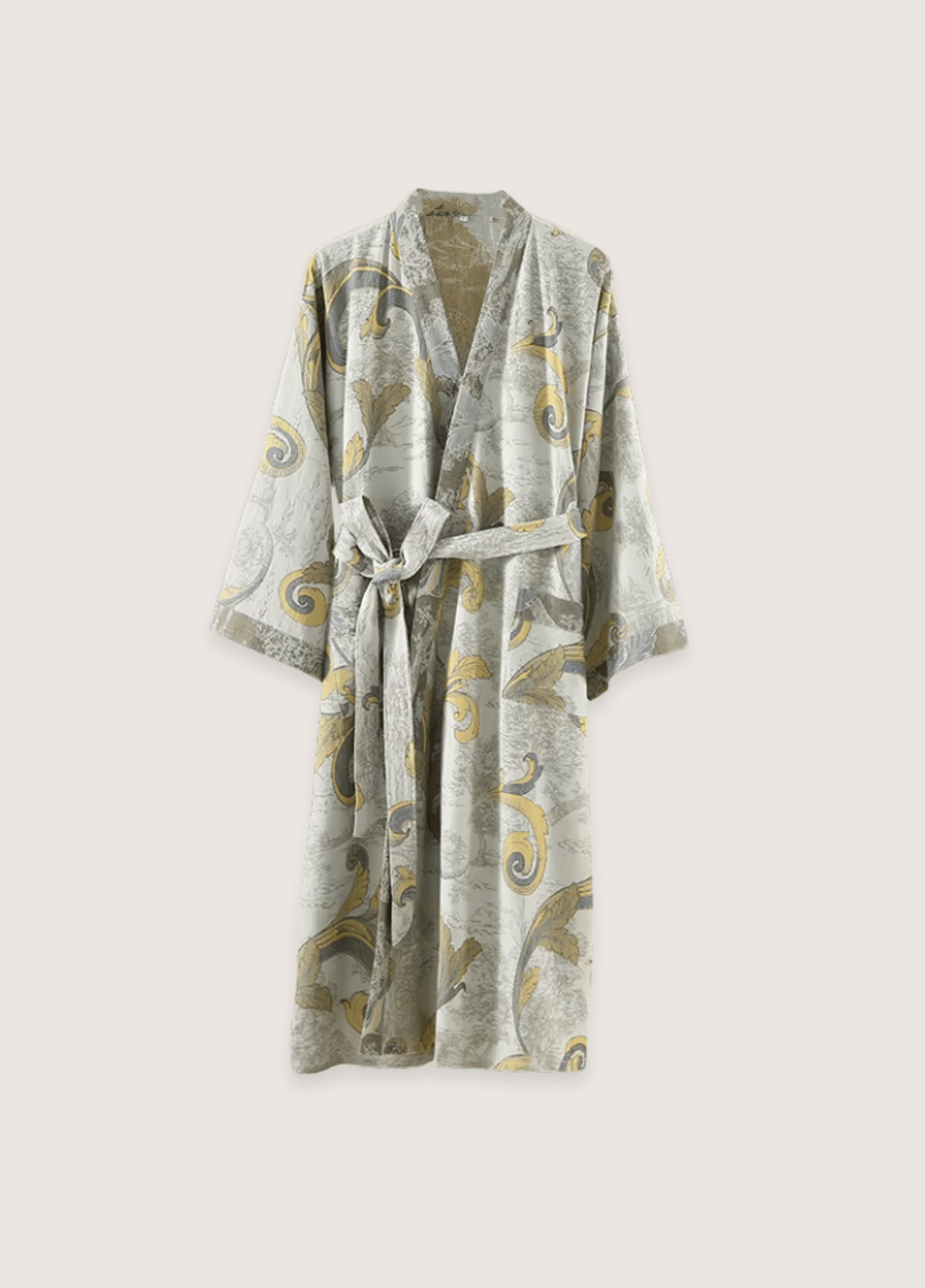 Peignoir kimono femme coton motif vague gris – Mizuki