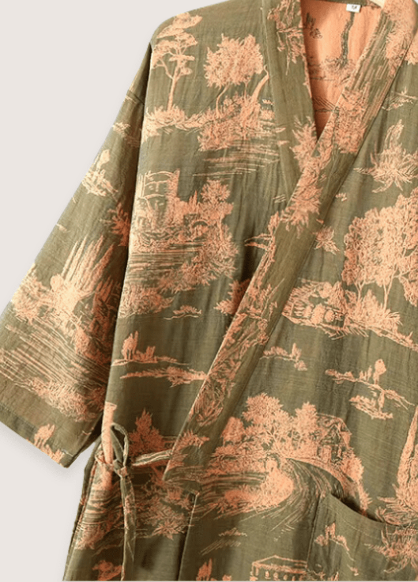 Peignoir kimono homme coton vert – Ukiyo