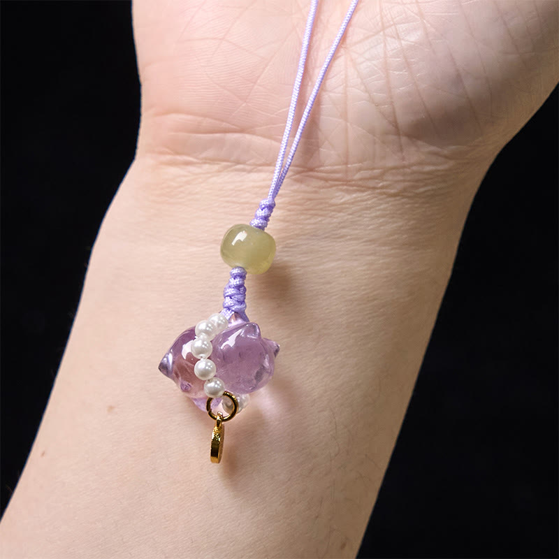 ATELIER-TIBET – Suspension Décorative Cristaux Naturels et Symbole Fu
