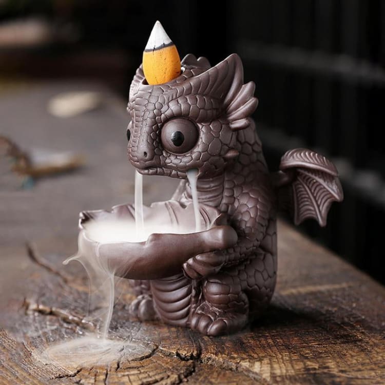 ATELIER-TIBET Porte-Encens Dragon & Feuille – Support Encens Décoratif en Résine pour Bâtons & Cônes