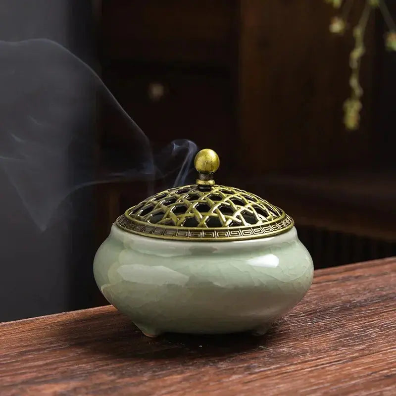 ATELIER-TIBET – Brûleur d’Encens en Céramique Bouddhiste, Sérénité & Élégance