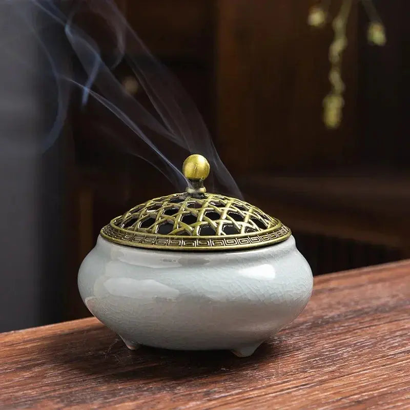 ATELIER-TIBET – Brûleur d’Encens en Céramique Bouddhiste, Sérénité & Élégance