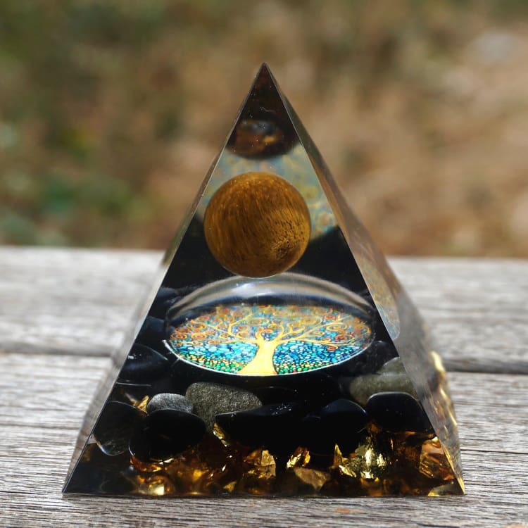 ATELIER-TIBET Pyramide en Orgonite, Obsidienne et Péridotite  de 10cm