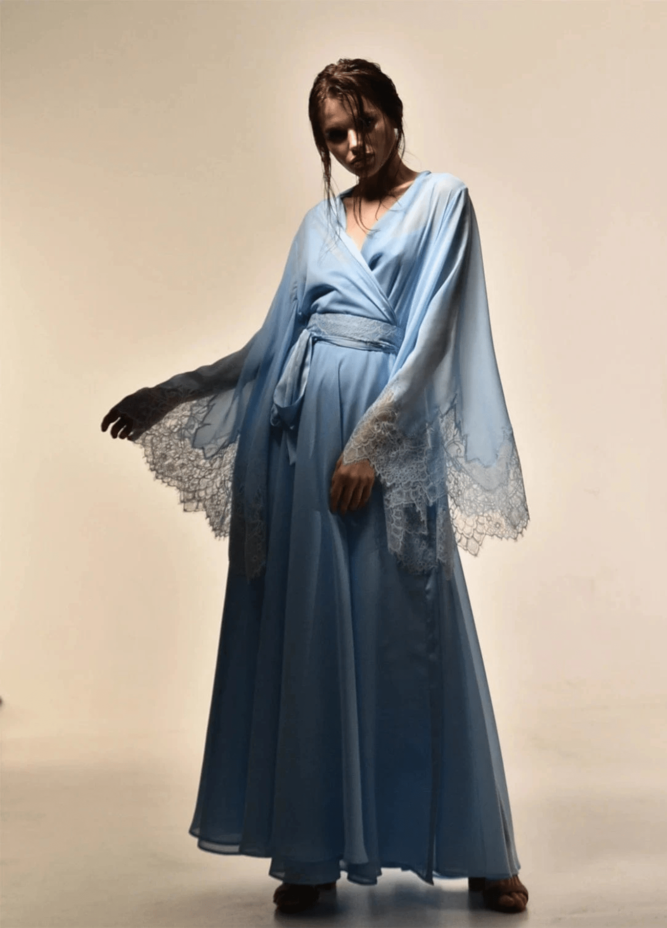 Robe kimono femme soie bleu – Aozora