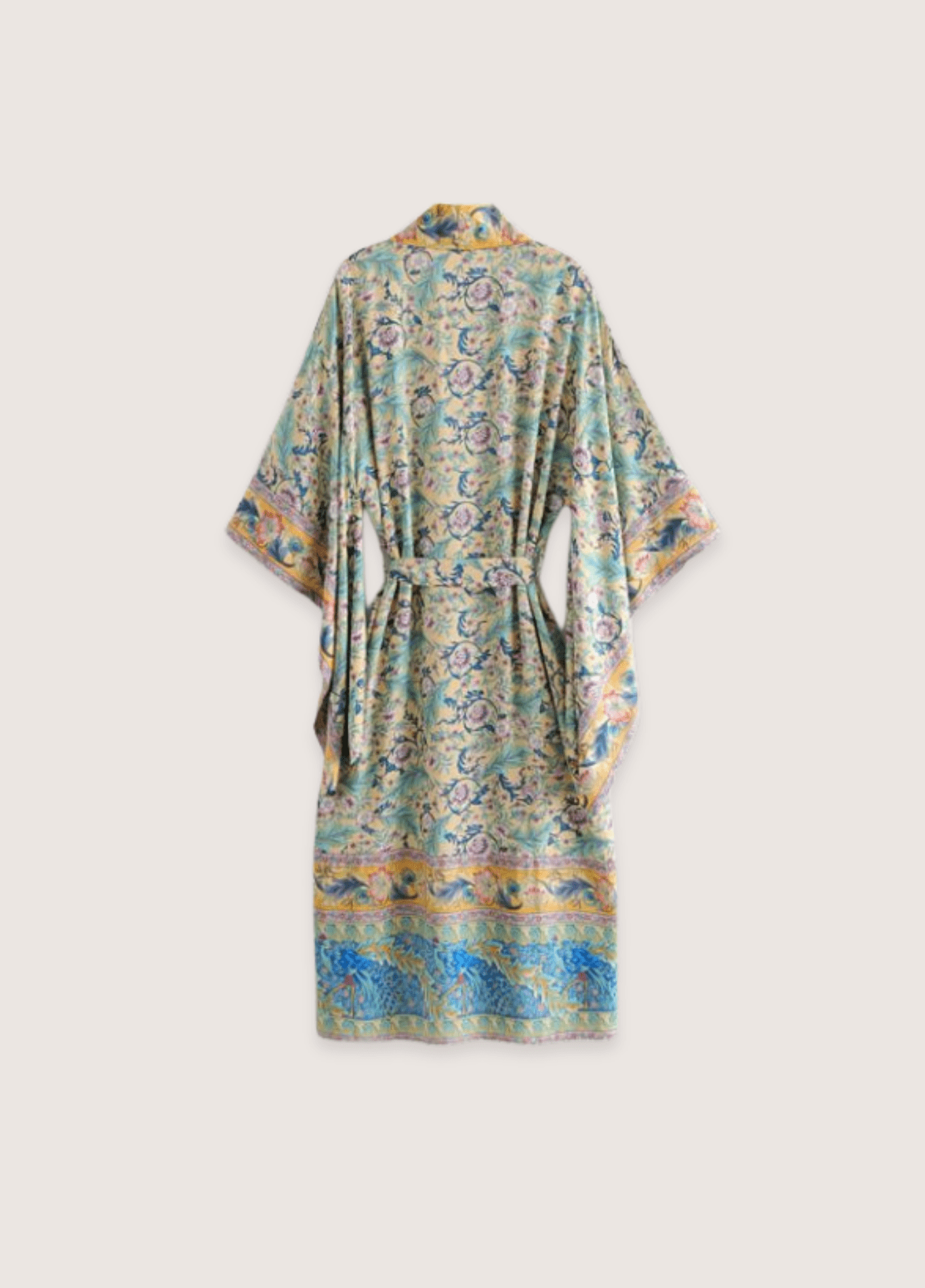Kimono long femme coton motif pivoine vert – Kyo