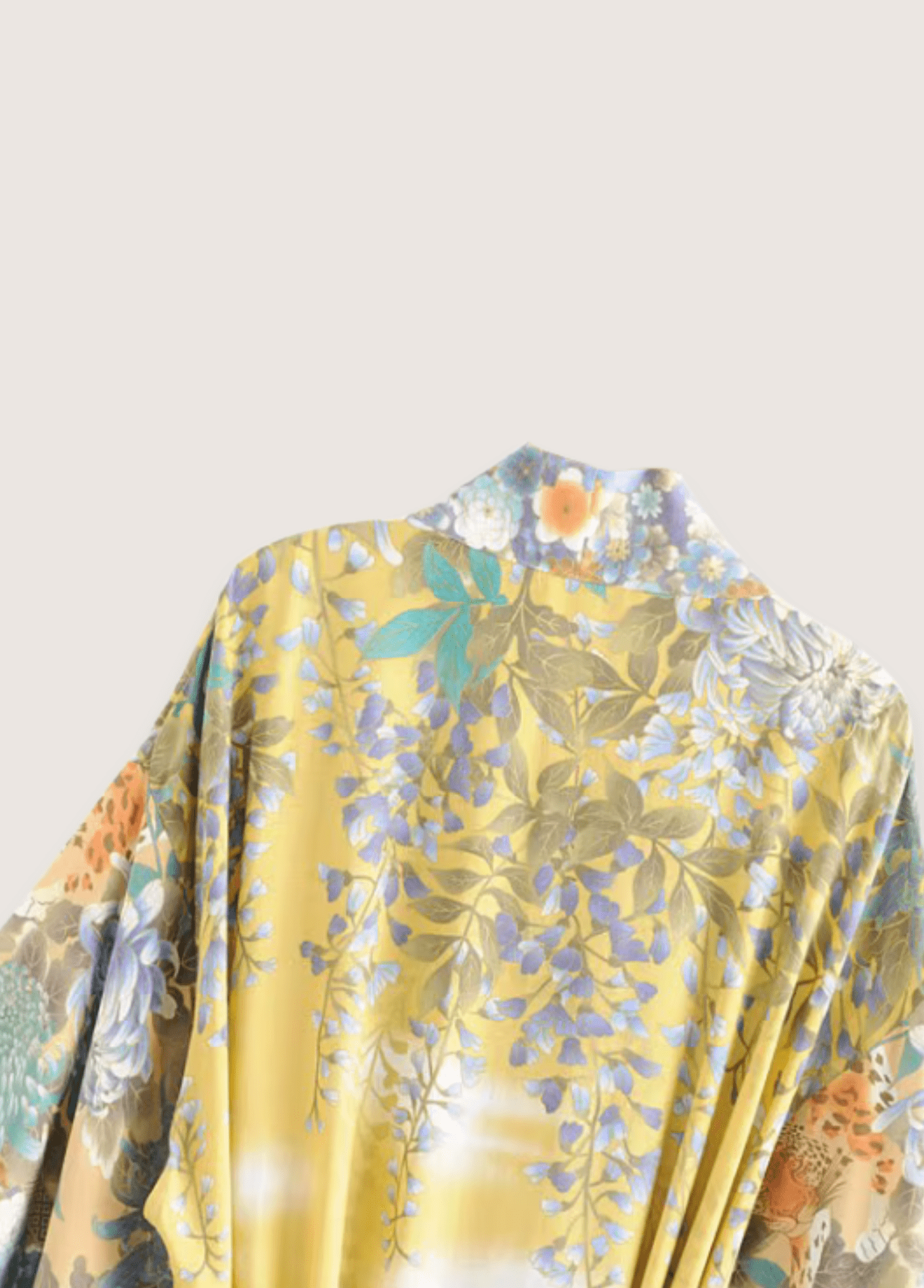 Kimono long femme motif pivoine jaune – Hyō