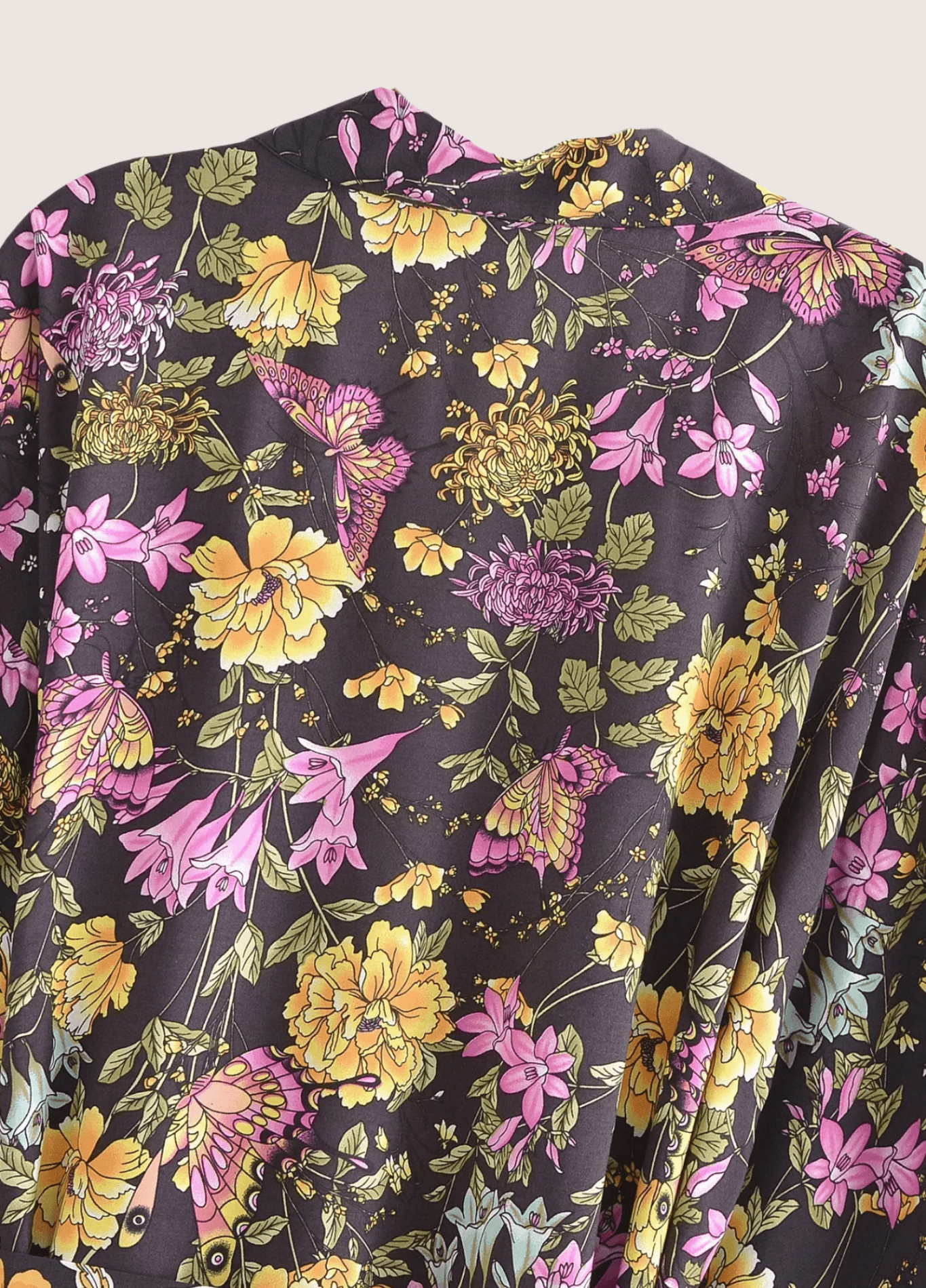 Kimono court femme floral noir – Jardin Nocturne