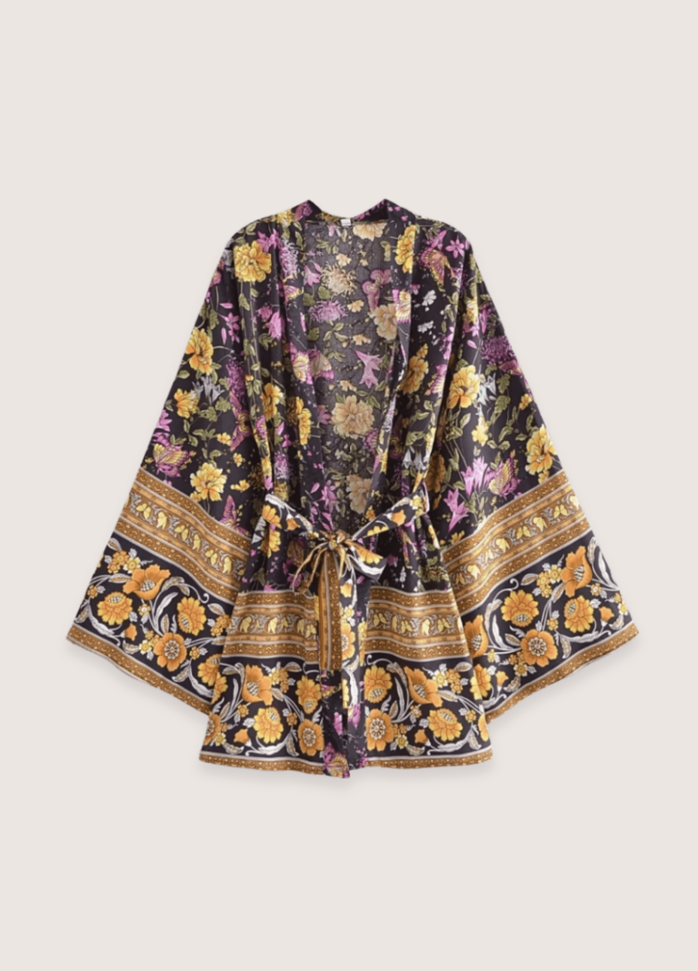 Kimono court femme floral noir – Jardin Nocturne