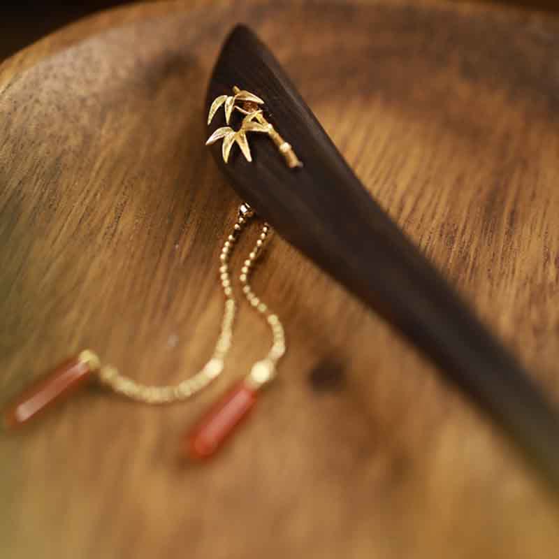 ATELIER-TIBET Pic à Cheveux Agate Rouge & Ébène 18cm