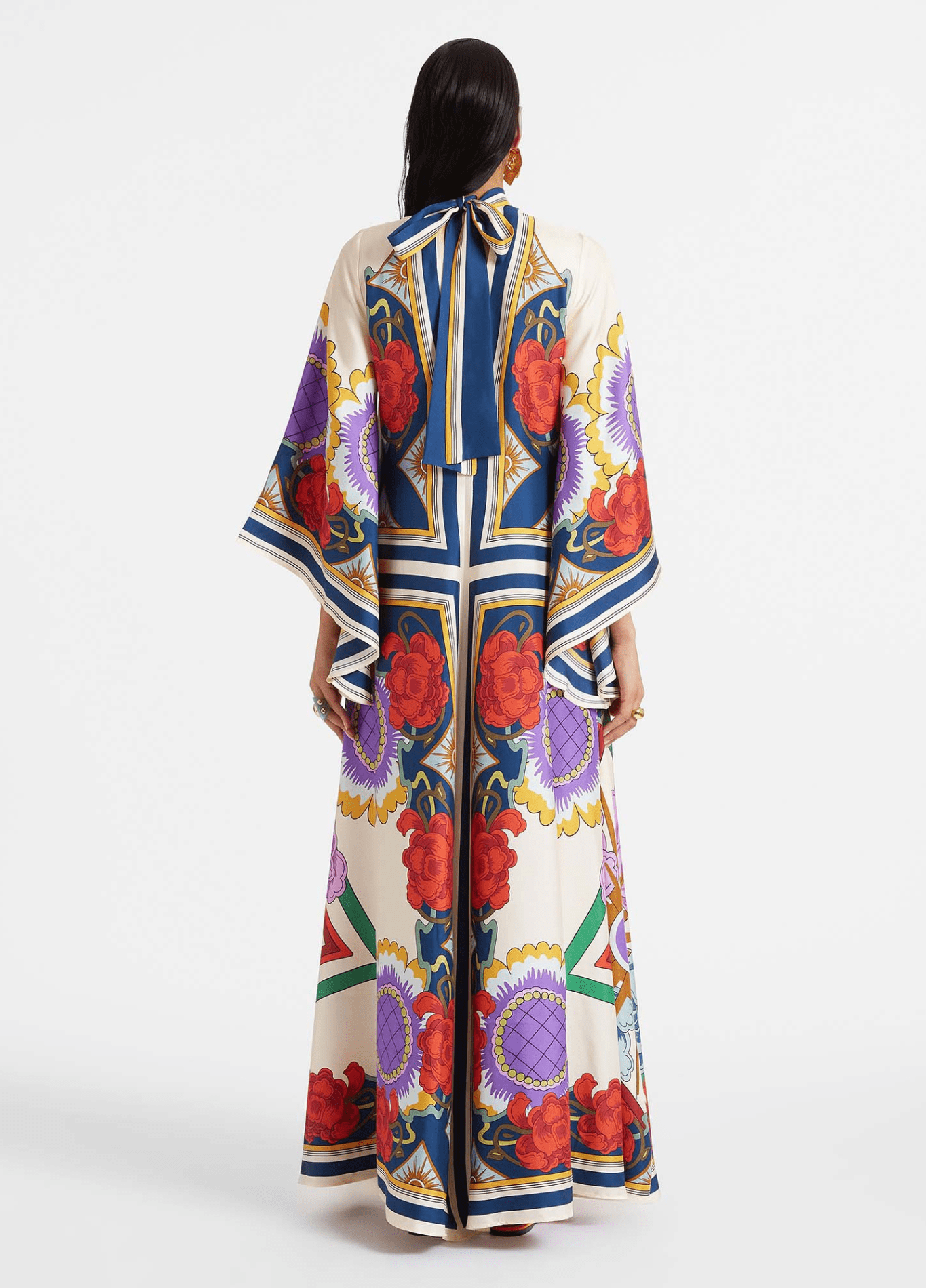 Robe kimono femme satiné motif pivoine blanc – Baroque