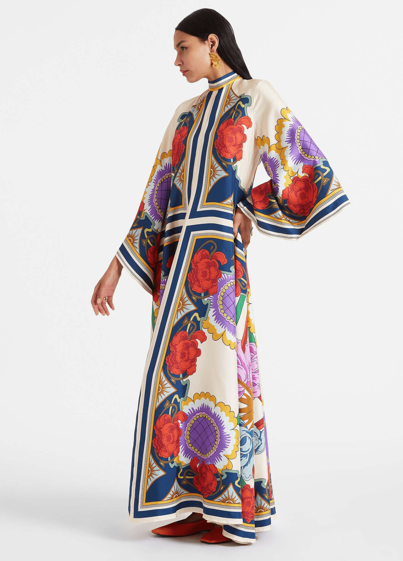 Robe kimono femme satiné motif pivoine blanc – Baroque