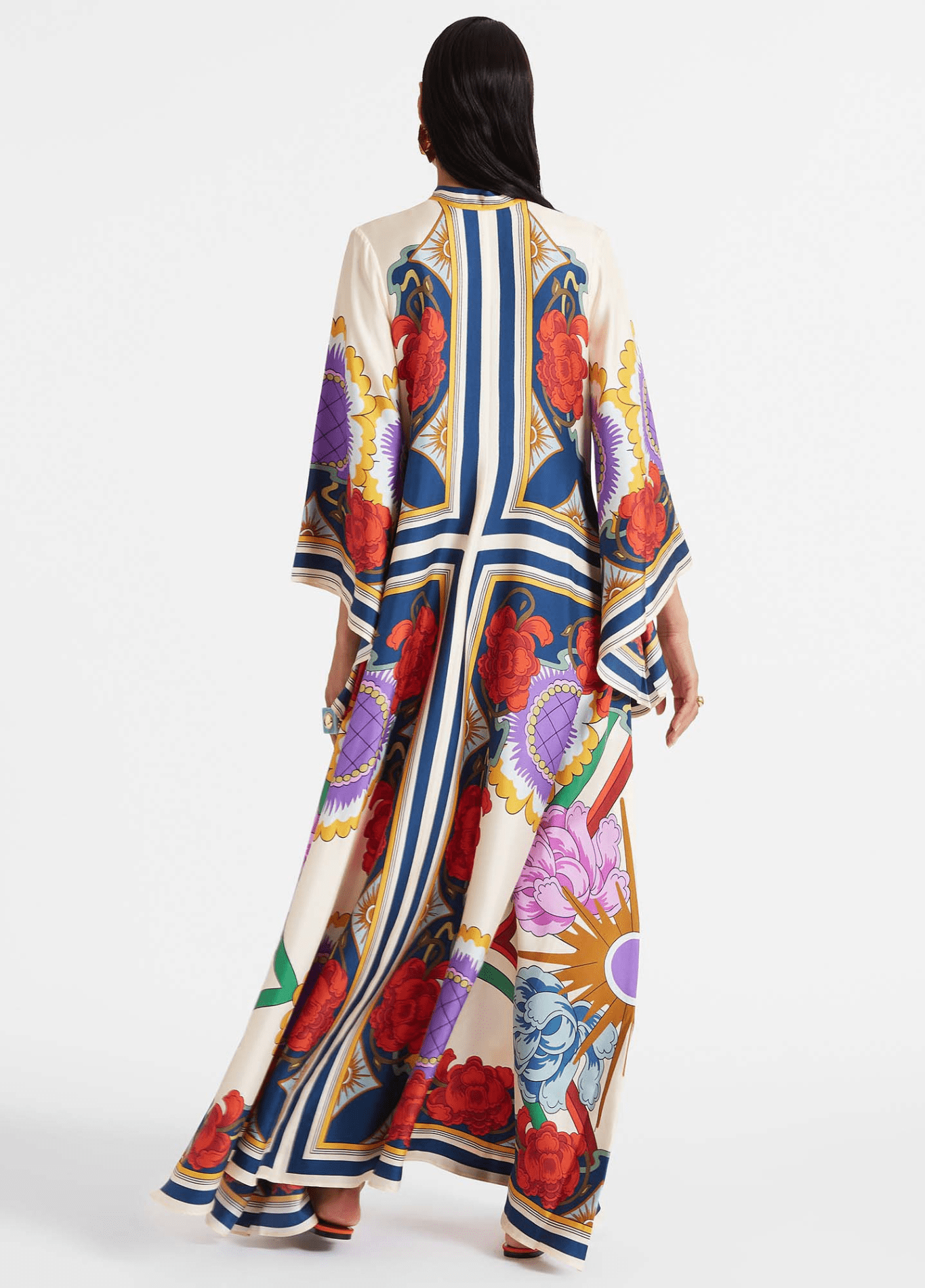 Robe kimono femme satiné motif pivoine blanc – Baroque