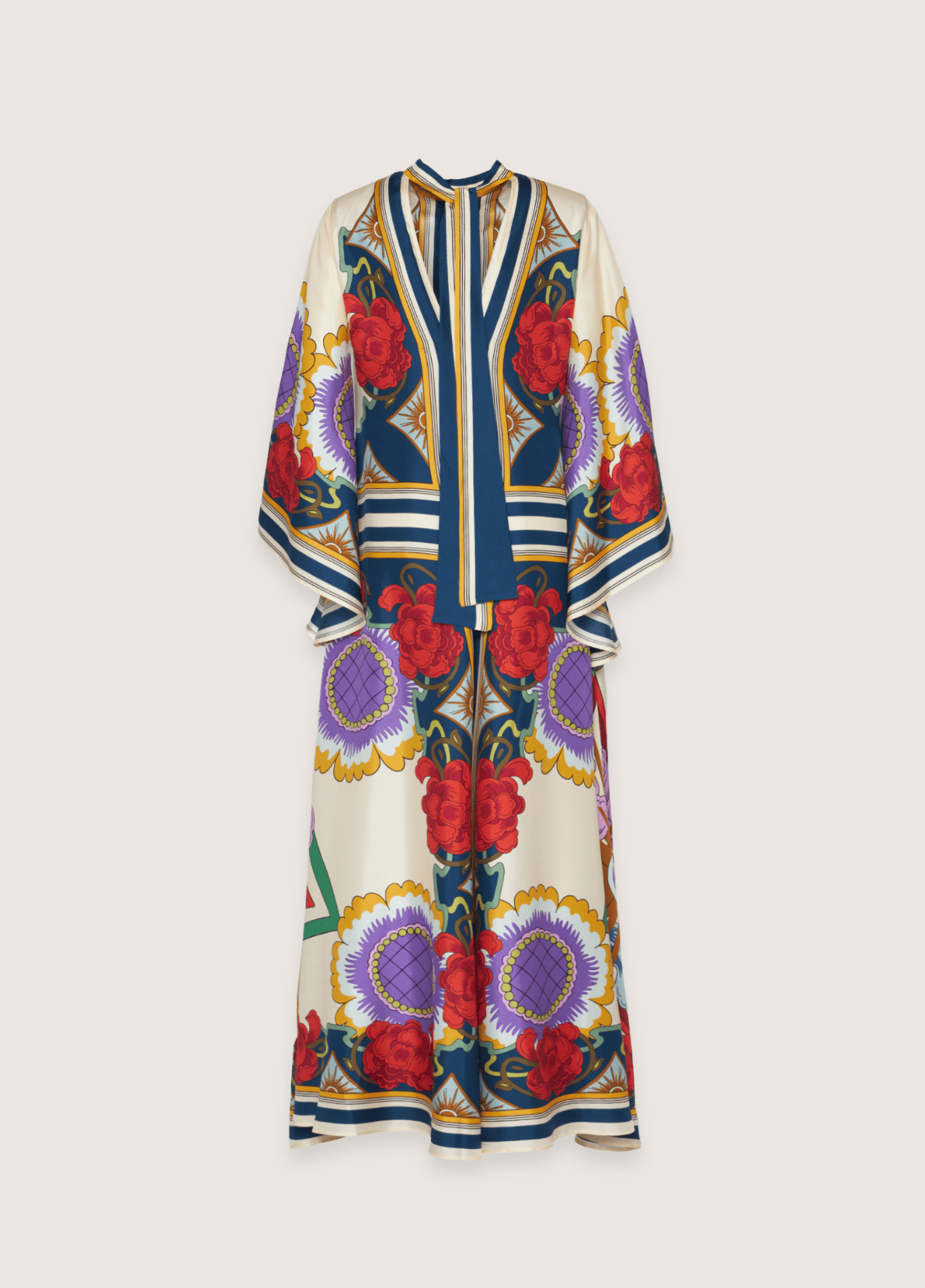 Robe kimono femme satiné motif pivoine blanc – Baroque