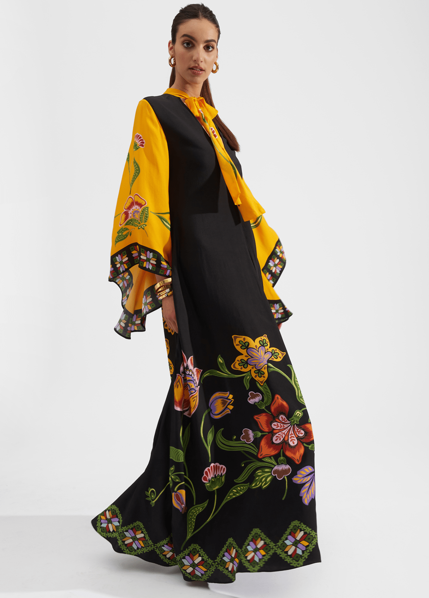 Robe kimono femme noir – Floraison