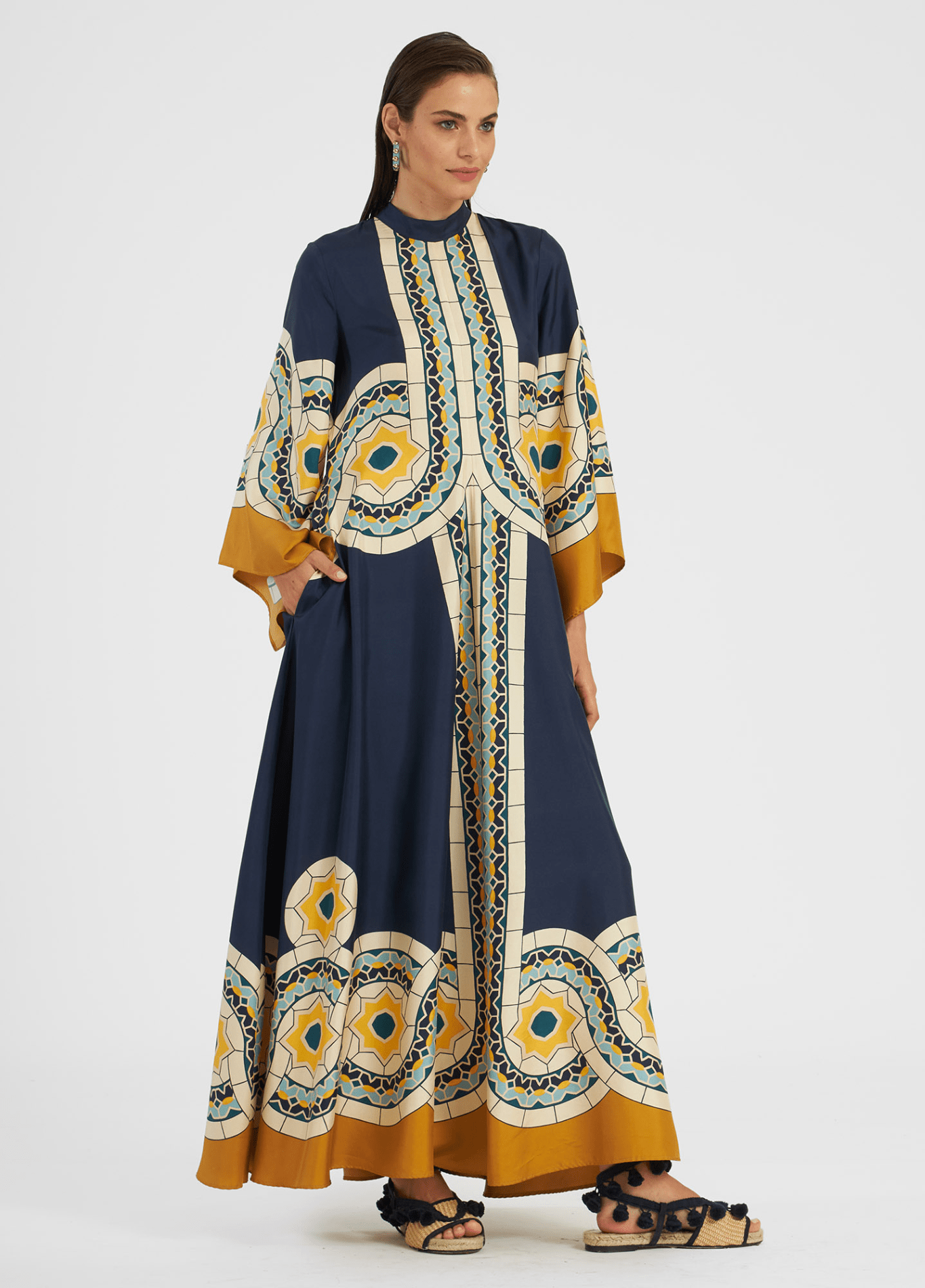 Robe kimono femme géométrique bleu – Méditerranée