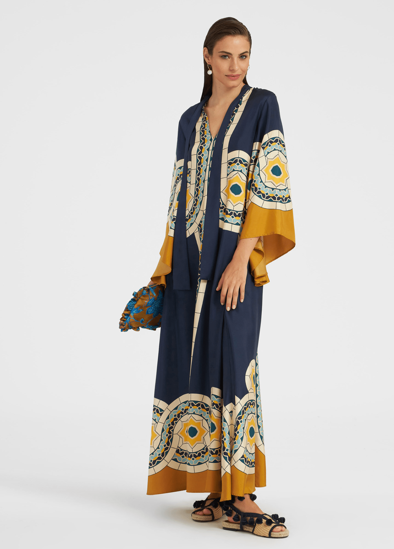 Robe kimono femme géométrique bleu – Méditerranée