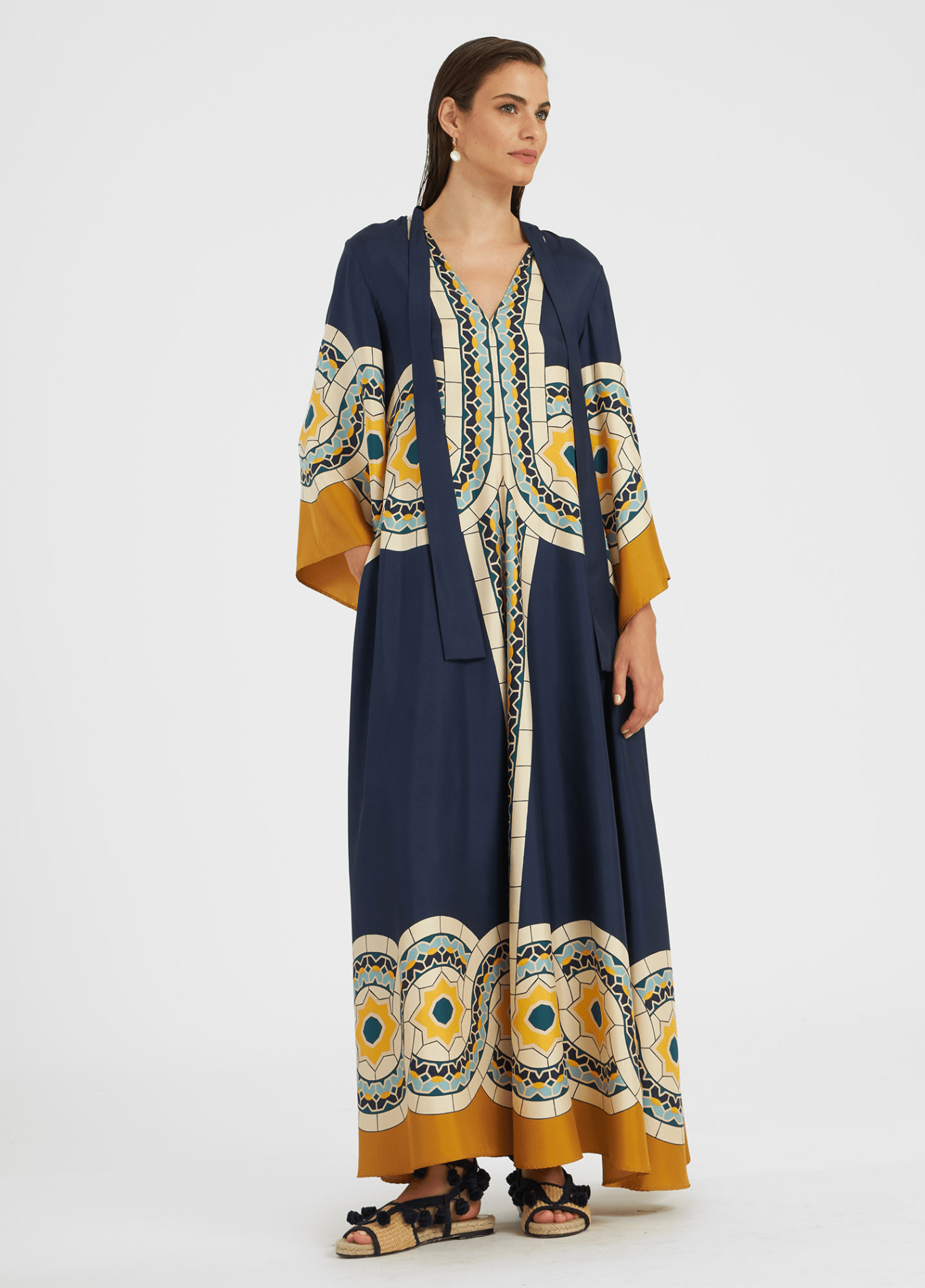 Robe kimono femme géométrique bleu – Méditerranée