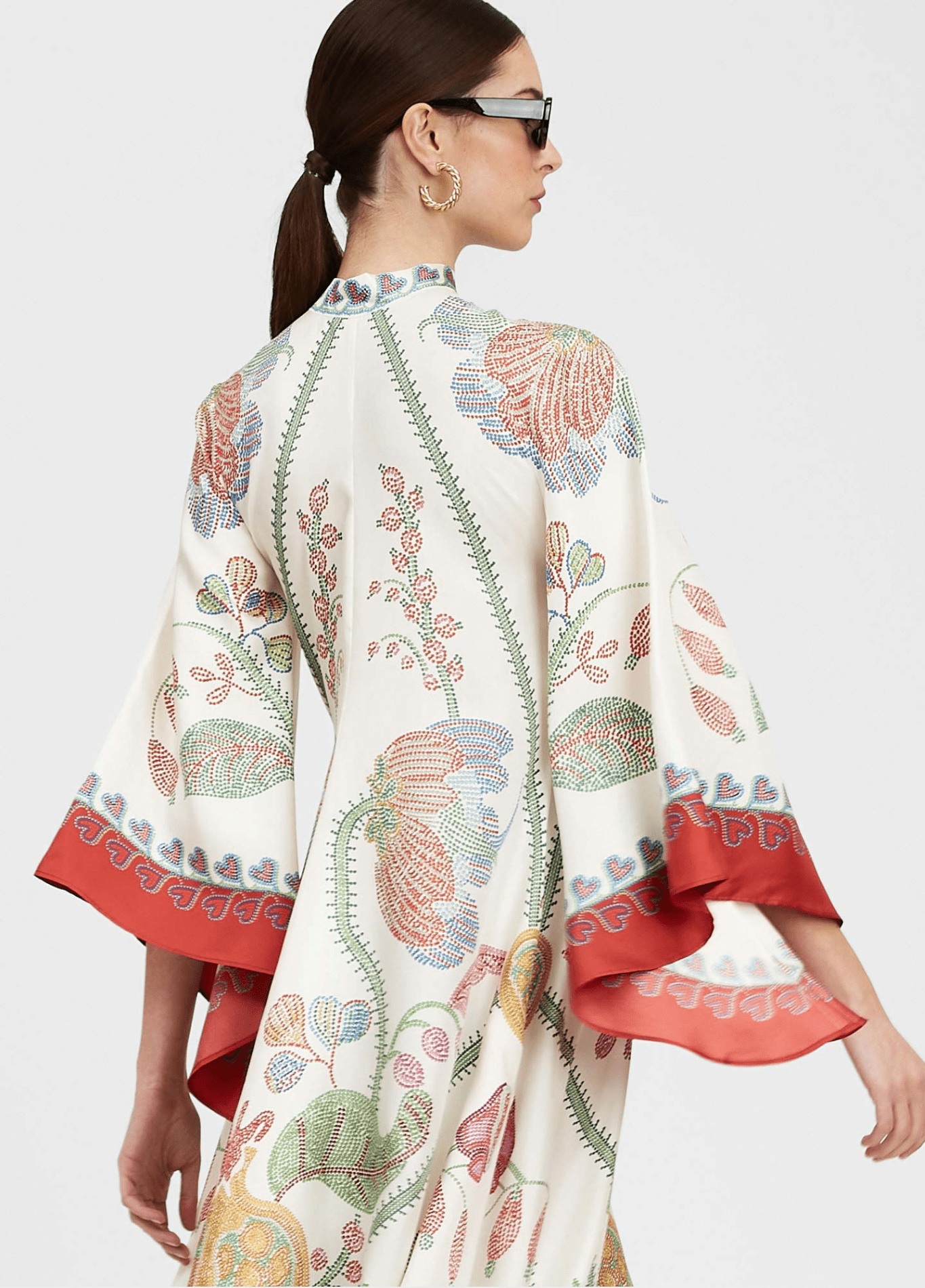 Robe kimono femme motif pivoine blanc – Jardin Secret
