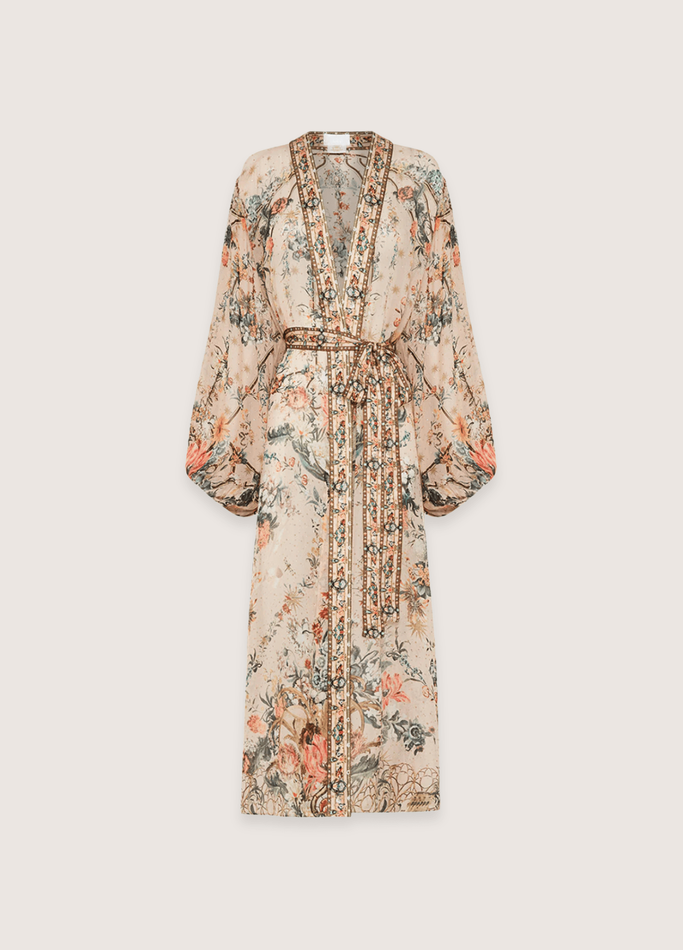 Kimono long femme soie floral crème – Shinju